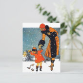 Art Deco-wintermoeder en kind in de sneeuw in vint Briefkaart (Staand voorkant)