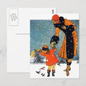 Art Deco-wintermoeder en kind in de sneeuw in vint Briefkaart (Voorkant / Achterkant)