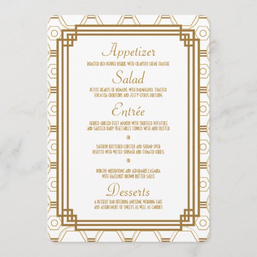 Art Deco Wit Bruiloft Menu Kaarten (Voorkant)