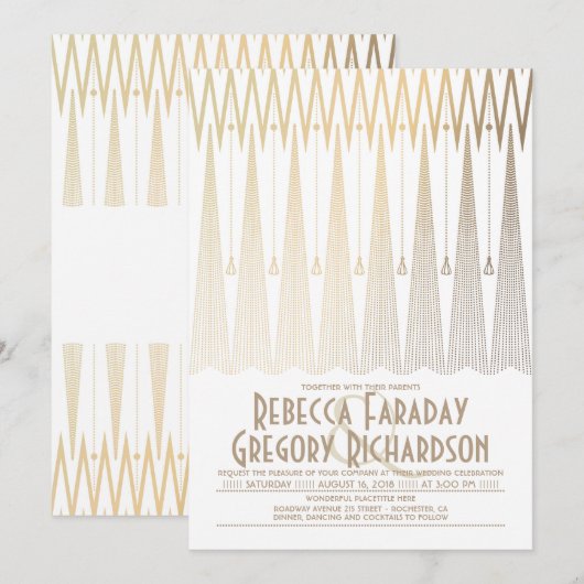 Art Deco Wit en Goud Elegante Geometrische Huwelij Kaart (Voorkant / Achterkant)