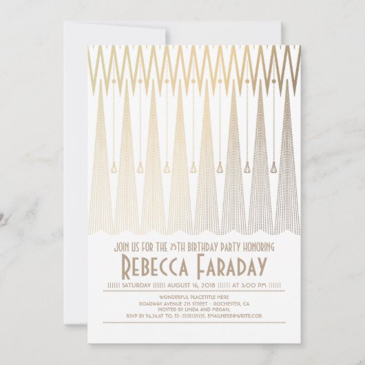 Art Deco Wit en Goud Gatsby Verjaardagsfeest Kaart (Voorkant)