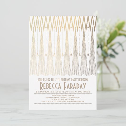 Art Deco Wit en Goud Gatsby Verjaardagsfeest Kaart (Staand voorkant)