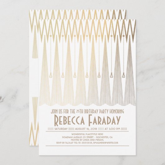 Art Deco Wit en Goud Gatsby Verjaardagsfeest Kaart (Voorkant / Achterkant)