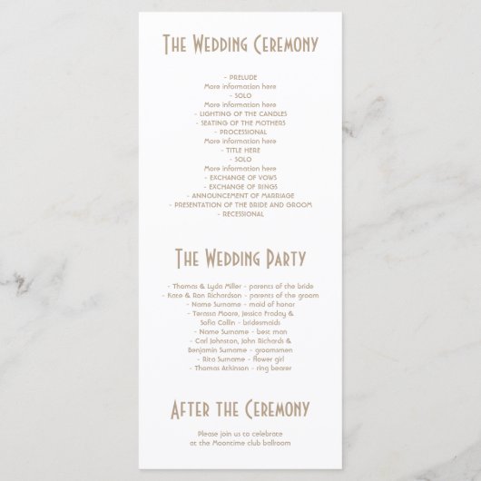 Art Deco  Wit en Goud Trouwprogramma's Programmakaart (Achterkant)