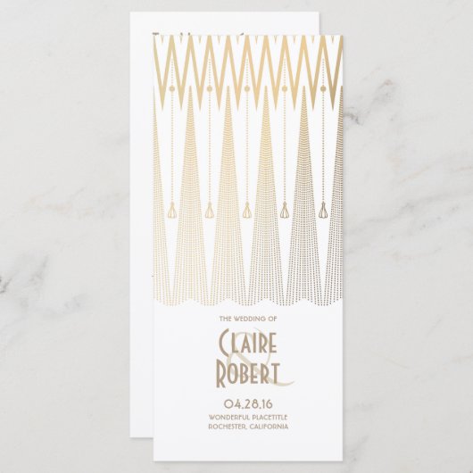 Art Deco  Wit en Goud Trouwprogramma's Programmakaart (Voorkant / Achterkant)