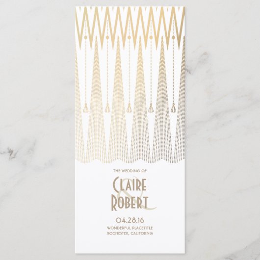 Art Deco  Wit en Goud Trouwprogramma's Programmakaart (Voorkant)