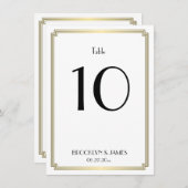 Art Deco Wit en Goud Trouwtafel Nummer Kaart (Voorkant / Achterkant)