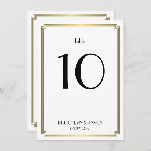 Art Deco Wit en Goud Trouwtafel Nummer Kaart (Voorkant / Achterkant)