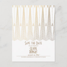 Art Deco Wit en Goud Vintage Save the Date Aankondigingskaart