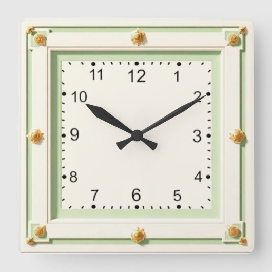 Art Deco Wit en Mint Vierkante Klok (Voorkant)