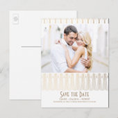 Art Deco  Wit Goud Foto Bewaar de Datum Aankondigingskaart (Voorkant / Achterkant)