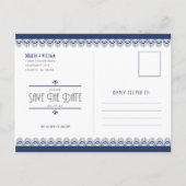 Art Deco Wit Navy Blauw Save the Date Aankondigingskaart (Achterkant)