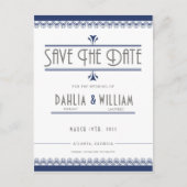 Art Deco  Wit Navy Blauw Save the Date Aankondigingskaart (Voorkant)