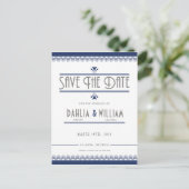 Art Deco Wit Navy Blauw Save the Date Aankondigingskaart (Staand voorkant)