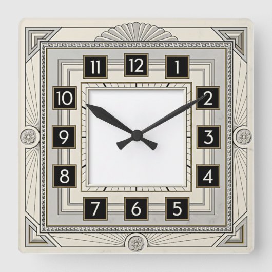 Art Deco Wit Vierkante Klok (Voorkant)