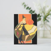 Art Deco Witch Jack O Lantern Pumpkin Black Cat Briefkaart (Staand voorkant)