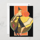 Art Deco Witch Jack O Lantern Pumpkin Black Cat Briefkaart (Voorkant / Achterkant)