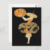 Art Deco Witch Jack O Lantern Pumpkin Black Cat Briefkaart (Voorkant / Achterkant)