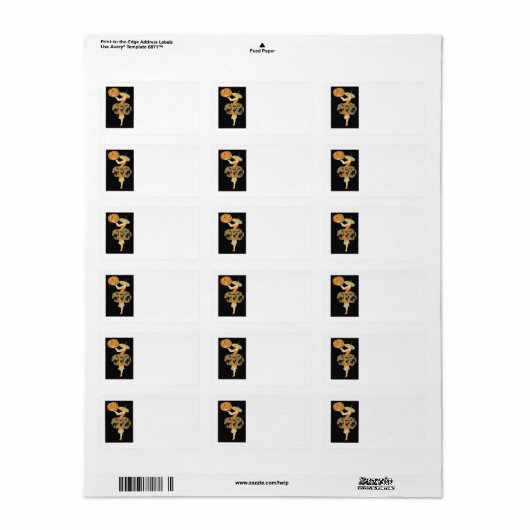 Art Deco Witch Jack O Lantern Pumpkin Black Cat Etiket (Full Sheet)