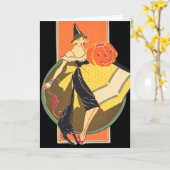 Art Deco Witch Jack O Lantern Pumpkin Black Cat Kaart (Gele Bloem)