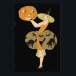 Art Deco Witch Jack O Lantern Pumpkin Black Cat Poster<br><div class="desc">Halloween print</div>