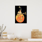 Art Deco Witch Jack O Lantern Pumpkin Broom Poster (Keuken)