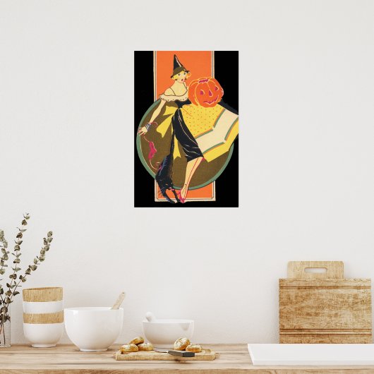 Art Deco Witch Jack O Lantern Pumpkin Poster (Keuken)