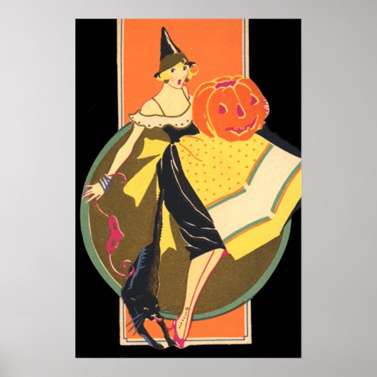 Art Deco Witch Jack O Lantern Pumpkin Poster (Voorkant)