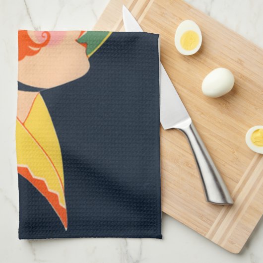 Art Deco Witch Pet Black Cat Theedoek (Quarter Fold)