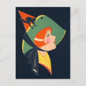 Art Deco Witch Zwarte Kat Briefkaart (Voorkant)