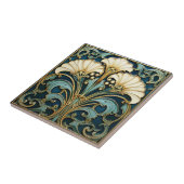 Art Deco Witte Bloem Blauw Turquoise Goud Tegeltje (Zijkant)