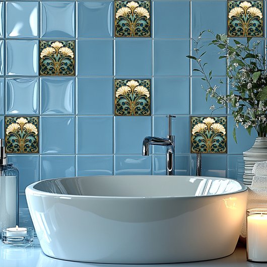 Art Deco Witte Bloem Blauw Turquoise Goud Tegeltje