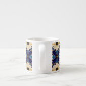 Art Deco Witte Bloemen Blauw Goud Bloemen Patroon Espresso Kop (Achterkant)