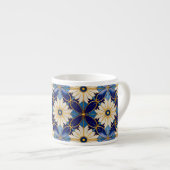 Art Deco Witte Bloemen Blauw Goud Bloemen Patroon Espresso Kop (Voorkant rechts)