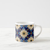 Art Deco Witte Bloemen Blauw Goud Bloemen Patroon Espresso Kop (Rechts)