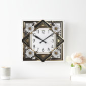 Art Deco witte bloemen Vierkante Klok (Huis)