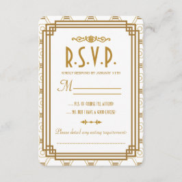 Art Deco Witte Bruiloft RSVP Kaarten