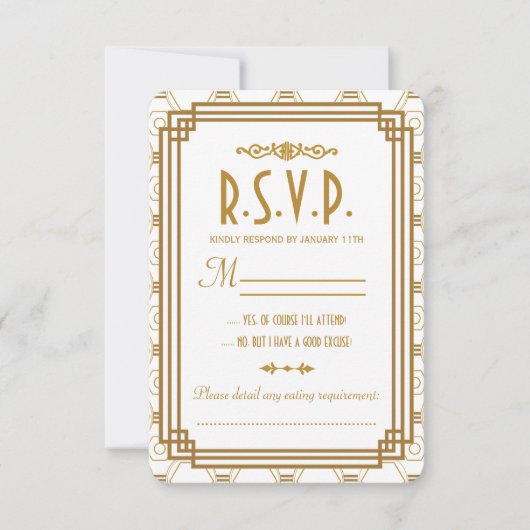 Art Deco Witte Bruiloft RSVP Kaarten (Voorkant)