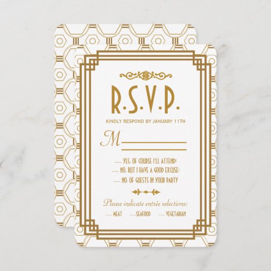 Art Deco Witte Bruiloft RSVP Kaarten (Voorkant / Achterkant)