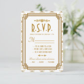 Art Deco Witte Bruiloft RSVP Kaarten (Staand voorkant)