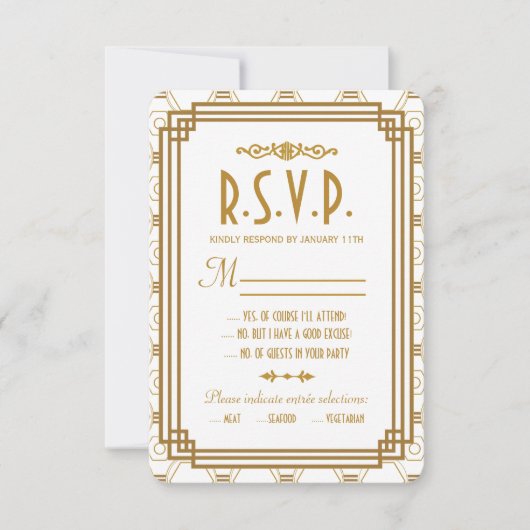 Art Deco Witte Bruiloft RSVP Kaarten (Voorkant)