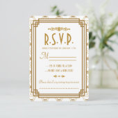 Art Deco Witte Bruiloft RSVP Kaarten Kaartje (Staand voorkant)