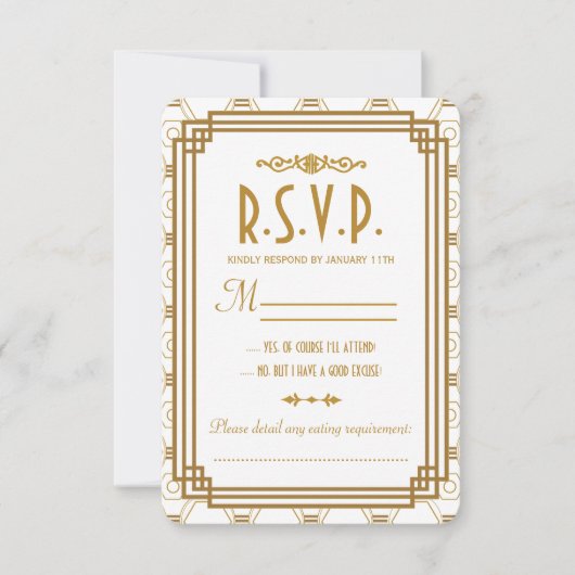 Art Deco Witte Bruiloft RSVP Kaarten Kaartje (Voorkant)