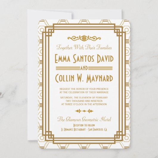 Art Deco Witte bruiloft uitnodigingen (Voorkant)