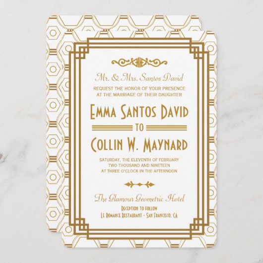 Art Deco Witte bruiloft uitnodigingen (Voorkant / Achterkant)