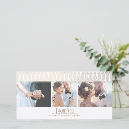 Art Deco Witte en Gouden Foto Trouwen Dank u Bedankkaart (Staand voorkant)