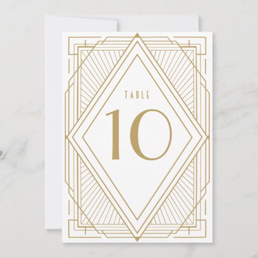 Art Deco witte en gouden tafelnummerkaart Kaart (Voorkant)
