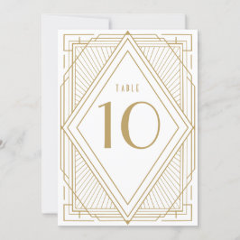Art Deco witte en gouden tafelnummerkaart Kaart