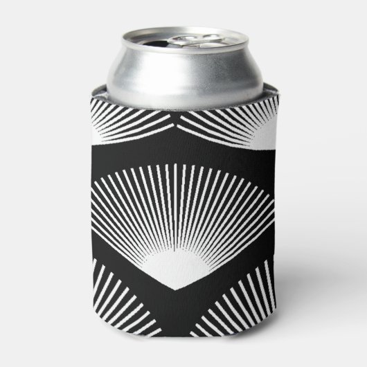 Art Deco Witte Fan Zwart Patroon Blikjeskoeler (Blikje Voorkant)