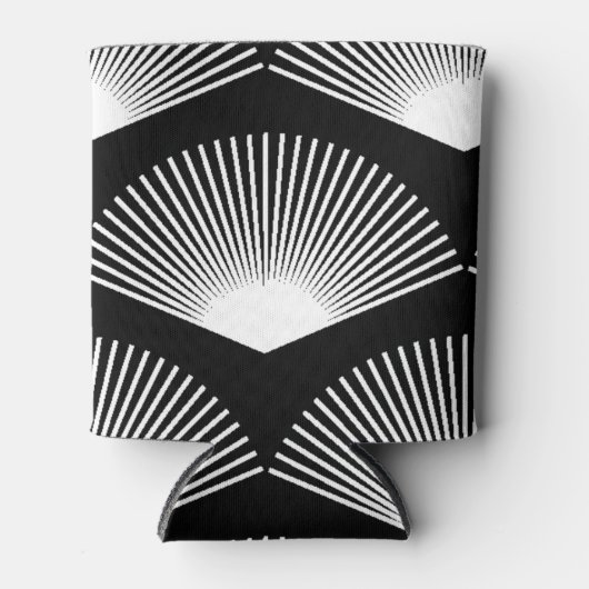 Art Deco Witte Fan Zwart Patroon Blikjeskoeler (Voorkant)